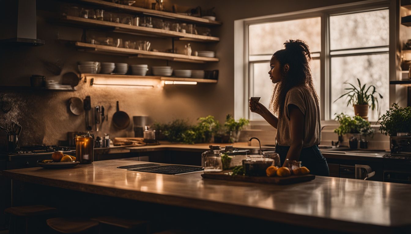 A person standing in a kitchen infested with roaches.